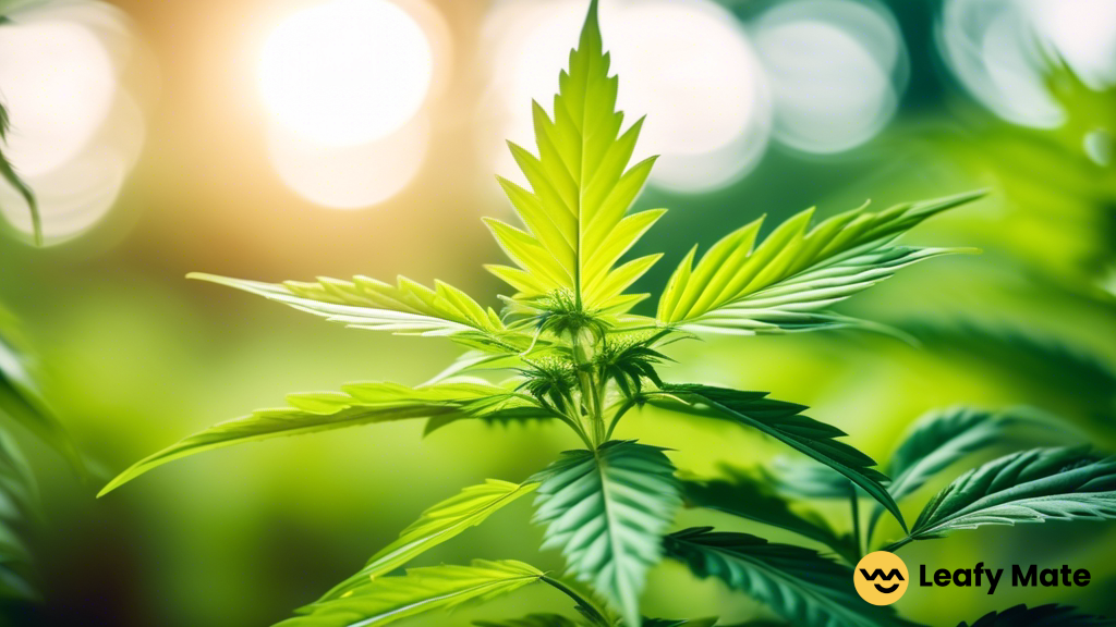 Close-up of a vibrant and healthy cannabis plant bathed in bright natural light, showcasing lush green leaves and strong stems