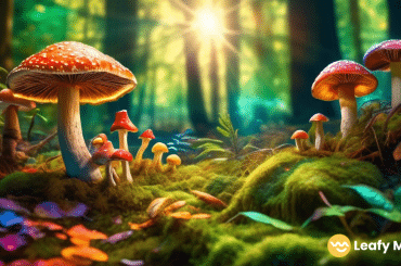 Vibrant sunlit forest clearing with colorful psychedelic mushrooms, showcasing their natural beauty and enchanting effects - How long do psychedelic mushrooms stay in your system