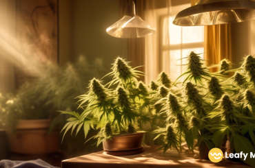Delightful sun-lit room with a quarter pound of vibrant, aromatic cannabis buds precisely weighed - a visual representation of how many ounces are in a quarter pound.