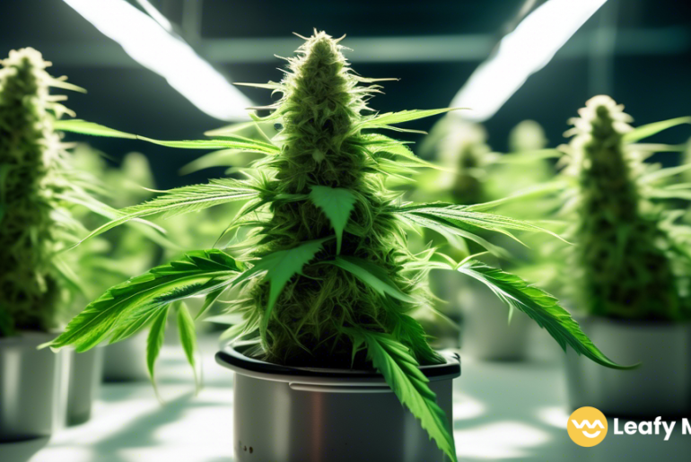 Vibrant hydroponic cannabis harvest with lush green foliage and resinous buds illuminated by radiant natural light