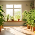 Indoor cannabis plants thriving under effective pest control strategies in a well-lit room with ample natural light.