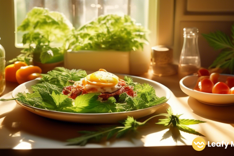 Delicious and Nourishing Low-Calorie Cannabis-Infused Meal, Illuminated by Sunlight