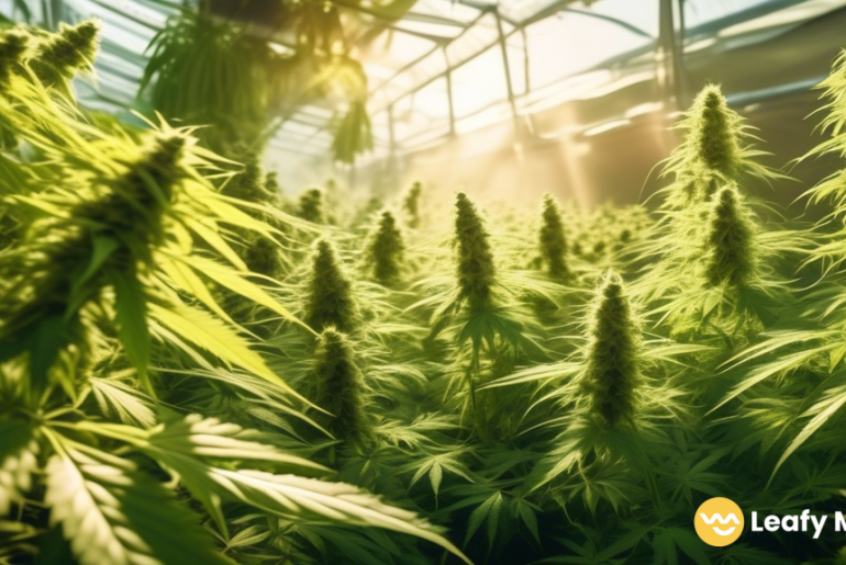 Vibrant organic cannabis garden thriving under golden sunlight, showcasing the benefits of outdoor cultivation