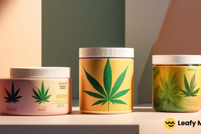 Captivating image showcasing the sustainable packaging revolution in the cannabis industry, illuminated by radiant natural light, highlighting vibrant hues on eco-friendly containers.